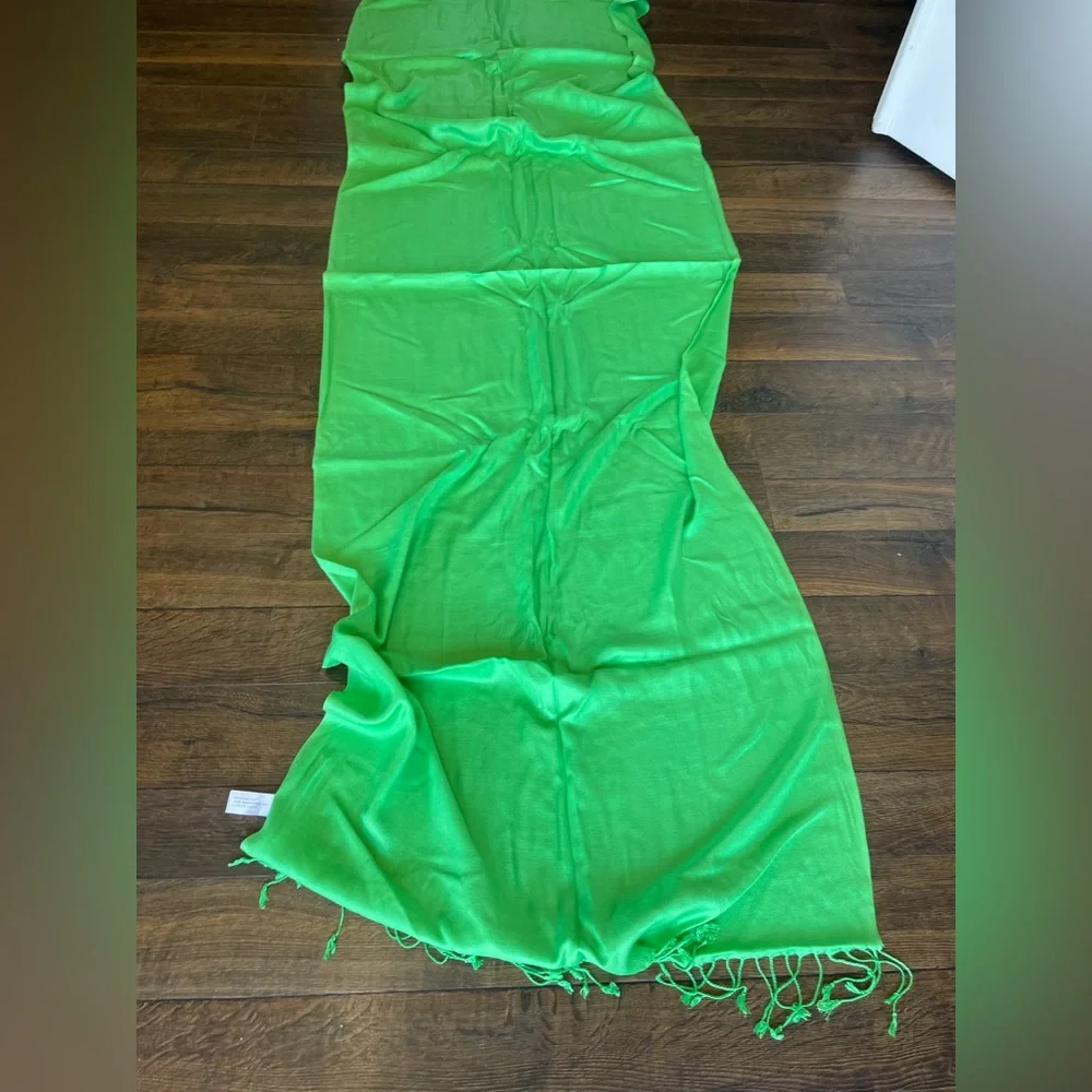 Vibrant Green Scarf with Fringe, Versatile, fresh and cute